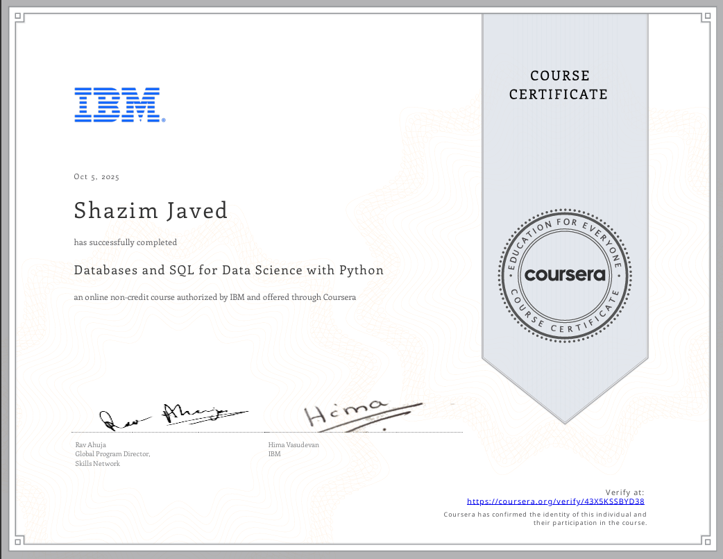 SQL & DataScience Certificate